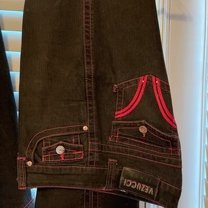 Black denim pantsuit